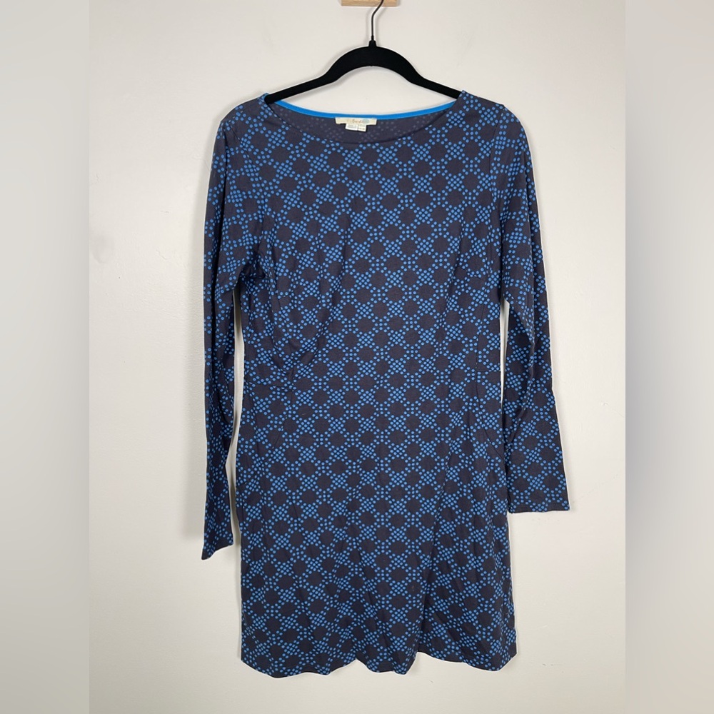 Boden Long Sleeve Polka Dot Dress in Blue
